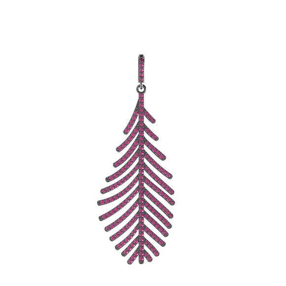 Natural Pave Red Ruby Gemstone Leaf Pendant 925 Sterling Silver Jewelry GIFTS