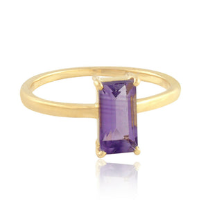 Baguette Purple Amethyst 925 Silver Gold Plated Ring Jewelry Size 7 RIMJ-455