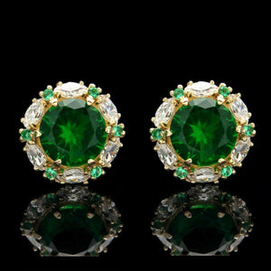 2.00 CT Green Emerald Halo Marquise Diamond Stud Earrings 14k Yellow Gold Over