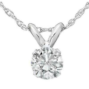 1.00 ct Round Cut Sim Moissanite 14k White Gold Over Solitaire Pendant W/ Chain