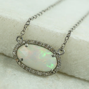 925 Silver Gemstone Ethiopian Opal Pendant Necklace Pave Diamond Jewelry GIFTS