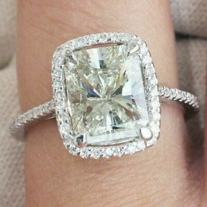 3.00 Ct Radiant-Cut Diamond Halo Promise Engagement Ring 14K White Gold Finish