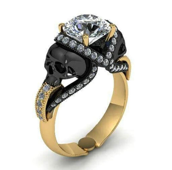 2.30 Ct White Round Cut 2 Tone Skull Engagement Ring Wedding 925 Sterling Silver