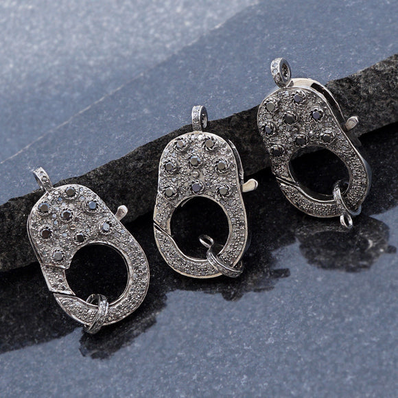 Natural Pave Diamond 925 Solid Silver Lobster Clasp Hooks Finding Lock Jewelry