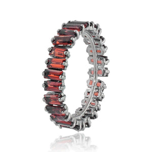 Natural Red Garnet Baguette 925 Solid Silver Band Ring Jewelry Size 7 RI-202SLGT