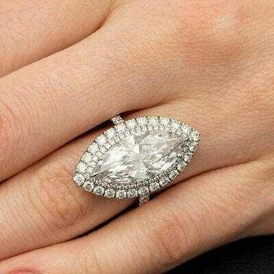 3.00 Ct Marquise-Cut Diamond Halo Promise Engagement Ring 14K White Gold Finish