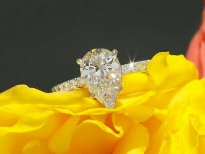 3.50Ct Pear-Cut White Moissanite Solitaire Engagement Ring Solid 14k White Gold