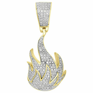 10K Yellow Gold Over Diamond Fire Emoji Pendant 1.4" Statement Charm 0.40 CT.