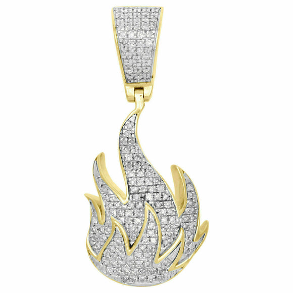 10K Yellow Gold Over Diamond Fire Emoji Pendant 1.4