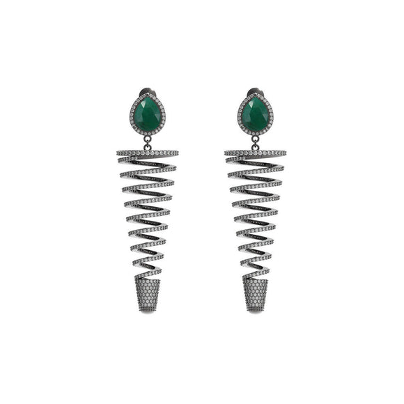 925 Sterling Silver 4.73cts Micro Pave Diamond Emerald Dangle Earrings Jewelry