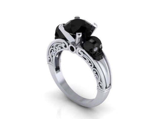 1.40 Ct Black Round Cut Black Skull Engagement Wedding Ring 925 Sterling Silver