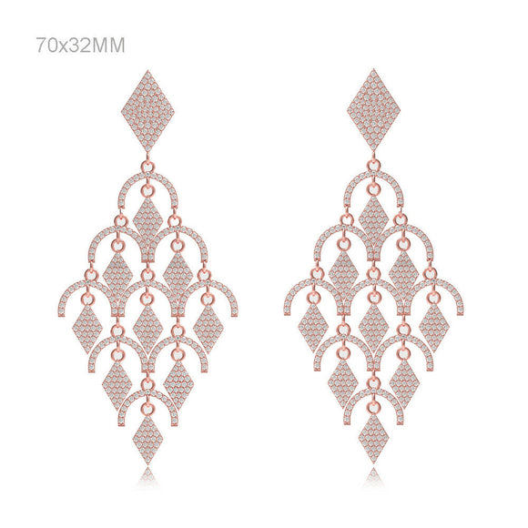 4.26cts Natural Pave White Diamond 14k Rose Gold Chandelier Earrings Jewelry