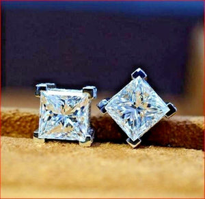 2.50 tcw Princess Cut Earrings Studs Solid 14K White Gold Brilliant Screw Back