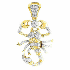 Mens 10K Yellow Gold Over Diamond Crab Scorpio Zodiac Sign Pendant Charm 2.00 Ct