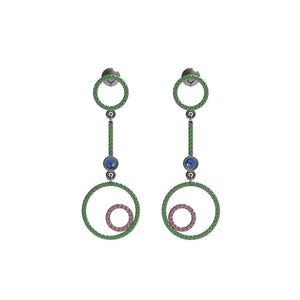 0.89cts Natural Chrome Diopside Ruby Sapphire Dangle Earrings 925 Silver Jewelry