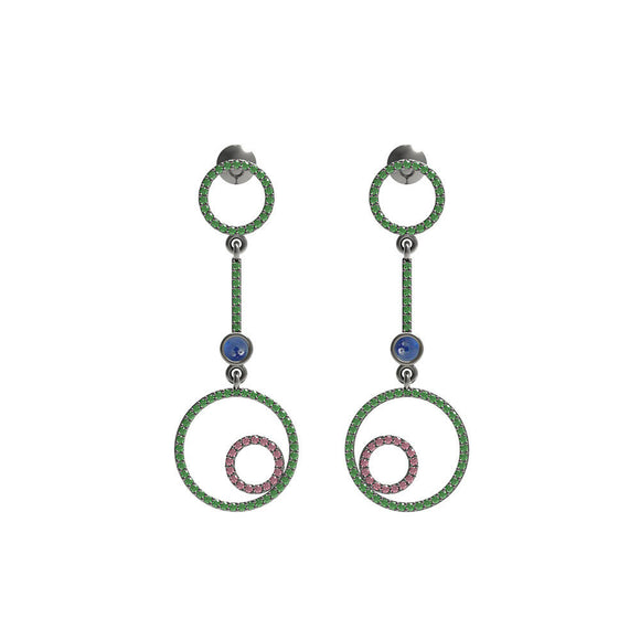 0.89cts Natural Chrome Diopside Ruby Sapphire Dangle Earrings 925 Silver Jewelry