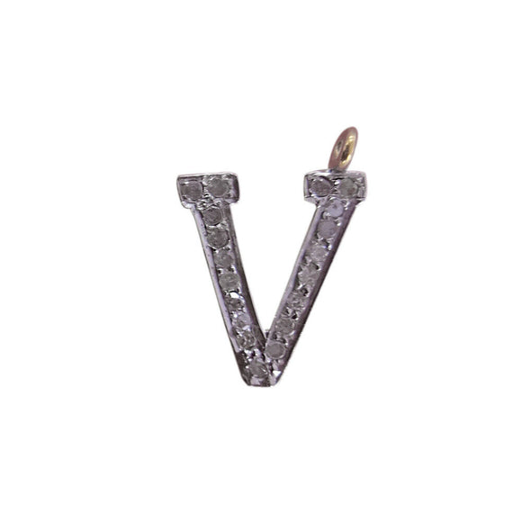 Micro Pave Diamond 925 Silver Alphabet Letter V Initial Pendant Fashion Jewelry