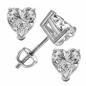 Ladies 1.00 CT Heart Cut Solitaire Diamond 925 Silver Stud Earrings Screw Back