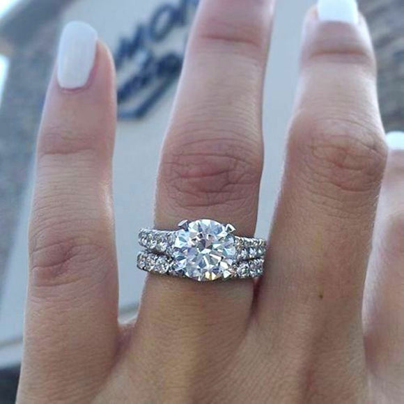 3Ct White Round Cut Moissanite Wedding Engagement Ring Solid 14K White Gold over