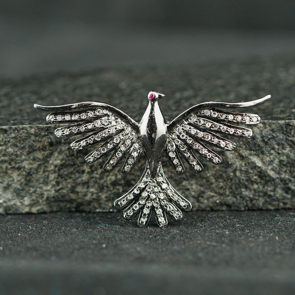 Natural Diamond Pave Eagle Pendant 925 Sterling Silver Animal Handmade Jewelry