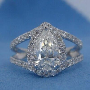 3 Ct Pear-Cut Moissanite Halo Lovely Promise Engagement Ring Solid14K White Gold