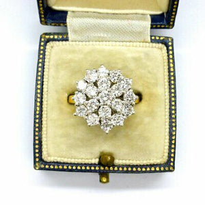 Vintage Halo Flower Ring 14k Yellow Gold Over Cluster Engagement Ring 2.00 CT