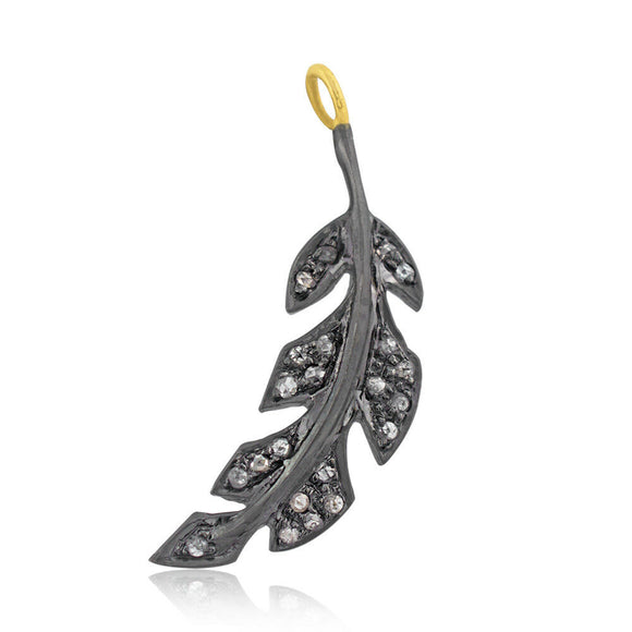 Genuine Pave Diamond 925 Sterling Silver Leaf Pendant Fashion Jewelry PEMJ-874