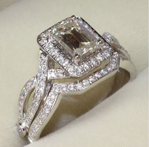 3.00 Ct Emerald Cut Diamond Engagement Ring Wedding Ring Set White Gold Over