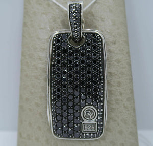 DAVID YURMAN Extra Large XL Chevron Streamline Dog Tag w/ 7.85 ct. Black Diamond