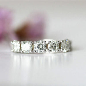 5MM Round Cut Loose Moissanite 14k Gold Over Art Deco 5 Stone Half Eternity Ring