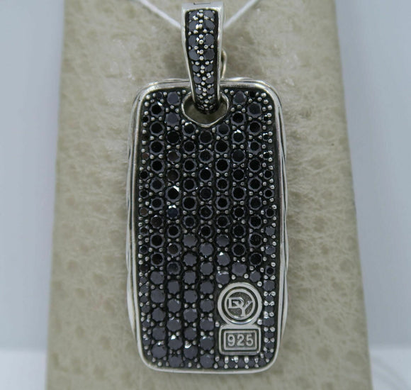 DAVID YURMAN Extra Large XL Chevron Streamline Dog Tag w/ 7.85 ct. Black Diamond