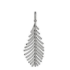 Natural Pave Diamond Feather Pendant Solid 925 Sterling Silver Handmade Jewelry