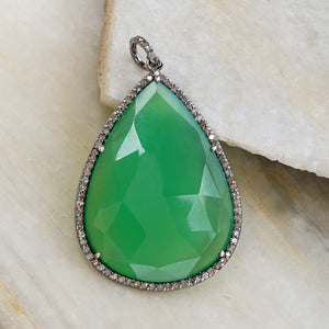 Natural Chrysoprase Gemstone Pave Diamond 925 Silver Pendant Jewelry PEMJ-1183