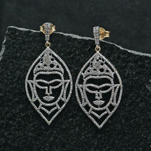 Natural Pave Diamond Buddha Earrings 14k Gold Silver Vintage Style Jewelry Gifts