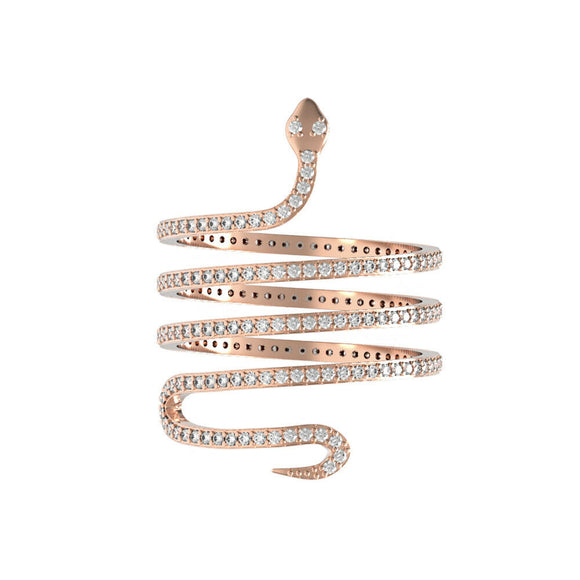 14kt Rose Gold 1.03cts Natural Pave Set White Diamond Snake Ring Jewelry Size 7