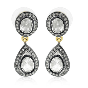 Gorgeous Polki Diamond 925 Silver Gold Plated Dangle Earrings Jewelry EAMJOS-769