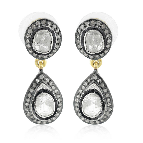 Gorgeous Polki Diamond 925 Silver Gold Plated Dangle Earrings Jewelry EAMJOS-769