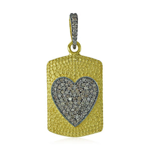 Natural Pave Diamond Heart 925 Silver Gold Plated 18" Chain Pendant PEMJOS-742