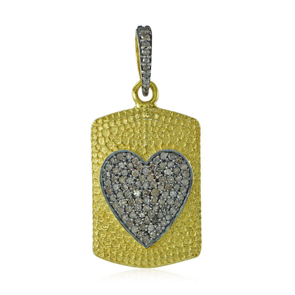 Natural Pave Diamond Heart 925 Silver Gold Plated 18