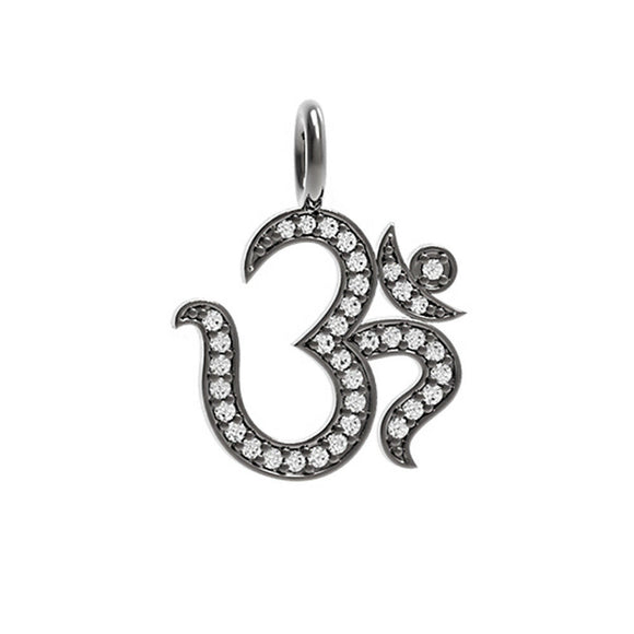 925 Sterling Silver 0.18ct White Diamond Symbol Of God Om Charm Pendant Jewelry