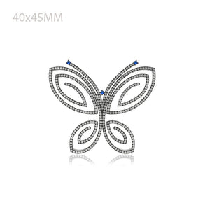 1.9CTW Natural Pave Diamond Sapphire 925 Silver Butterfly Charm Pendant Jewelry