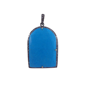 30.46ct Blue Turquoise Gemstone Pave Diamond 925 Silver Handmade Pendant Jewelry