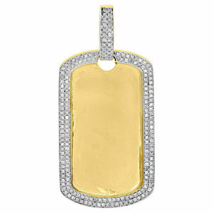 10K Yellow Gold Over Diamond Dog Tag Pendant 1.90" Mens Round ID Charm 0.80 Ct