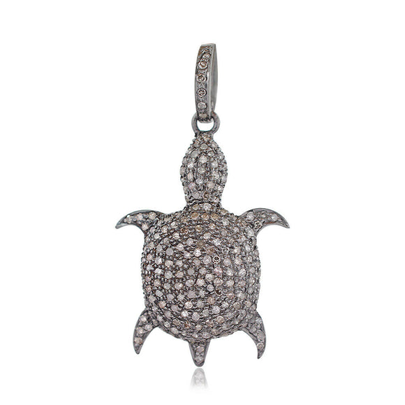 Micro Pave Set Genuine Diamond 925 Silver Lucky Turtle Pendant Jewelry PEMJ-685