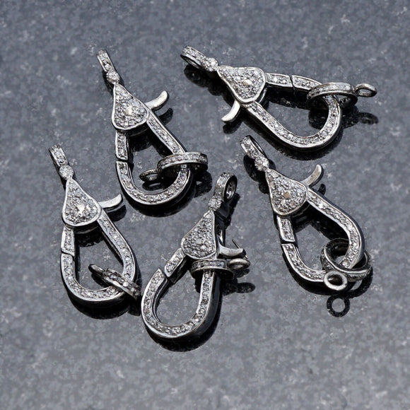Natural Pave Diamond 925 Solid Silver Clasp Lobster Hooks Finding Jewelry FI-25