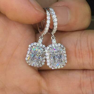 Diamond Drop Earrings 10K White Gold Over Radiant 4.00 CT Pave Set HALO Earrings