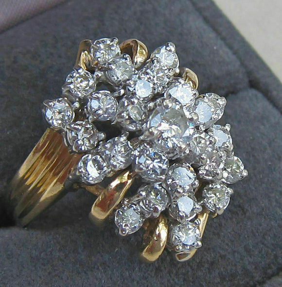 Huge 3.00 CT Diamond Cluster Ring 14k Yellow Gold Over Vintage Cocktail Ring