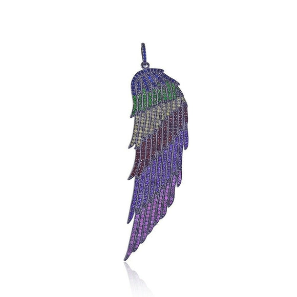 Natural Pave Multi Gemstone Feather Pendant 925 Sterling Silver Jewelry PEMJ-940