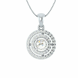 14k White Gold Over 1.50 CT Round Cut Diamond Double HALO Pendant With 18" Chain