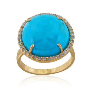 Genuine Blue Turquoise Pave Diamond 14k Yellow Gold Ring Jewelry Size 7 RIMJ-310